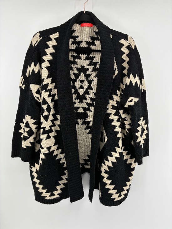 Sweaters - Black and Cream Aztec Open Front Cardigan